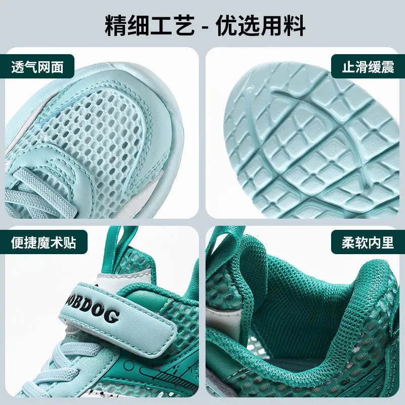 Green SHOPEZRA L.L.C. Babu Bean boys' summer sneakers with breathable mesh, hollow design, size 26, ideal for children.