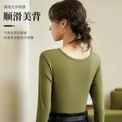 Modal Thermal Underwear for Women, Long-Sleeved Base Layer with Chest Pads, No Need to Wear a Bra, Top T-Shirt, Autumn Wear, Round Neck by Dropshipman