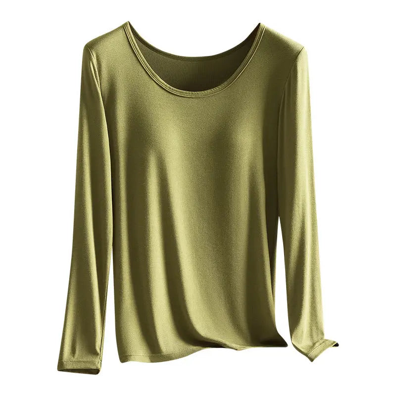Modal Thermal Underwear for Women, Long-Sleeved Base Layer with Chest Pads, No Need to Wear a Bra, Top T-Shirt, Autumn Wear, Round Neck SHOPEZRA L.L.C.