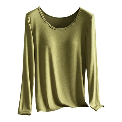 Modal Thermal Underwear for Women, Long-Sleeved Base Layer with Chest Pads, No Need to Wear a Bra, Top T-Shirt, Autumn Wear, Round Neck by Dropshipman