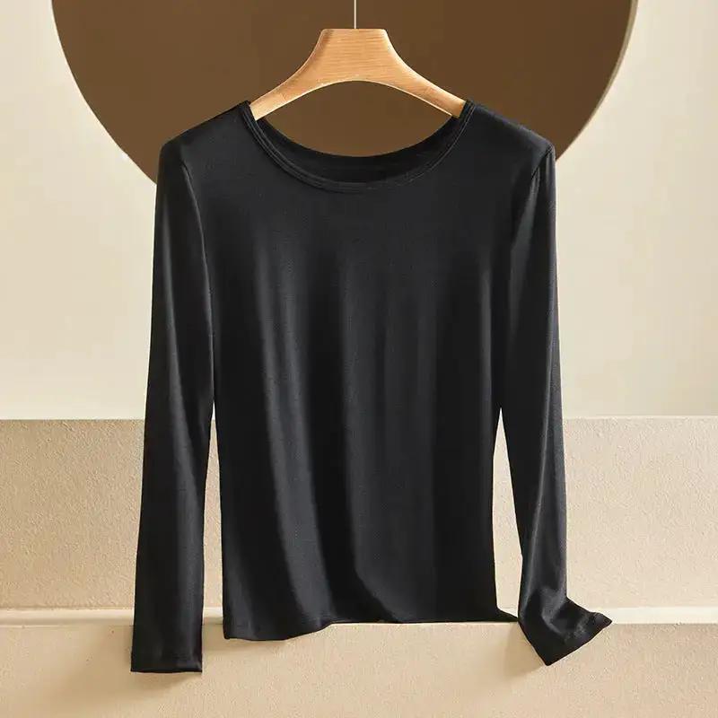 Modal Thermal Underwear for Women, Long-Sleeved Base Layer with Chest Pads, No Need to Wear a Bra, Top T-Shirt, Autumn Wear, Round Neck by Dropshipman