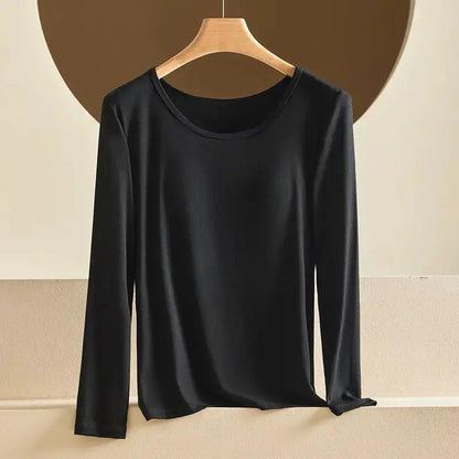 Modal Thermal Underwear for Women, Long-Sleeved Base Layer with Chest Pads, No Need to Wear a Bra, Top T-Shirt, Autumn Wear, Round Neck by Dropshipman