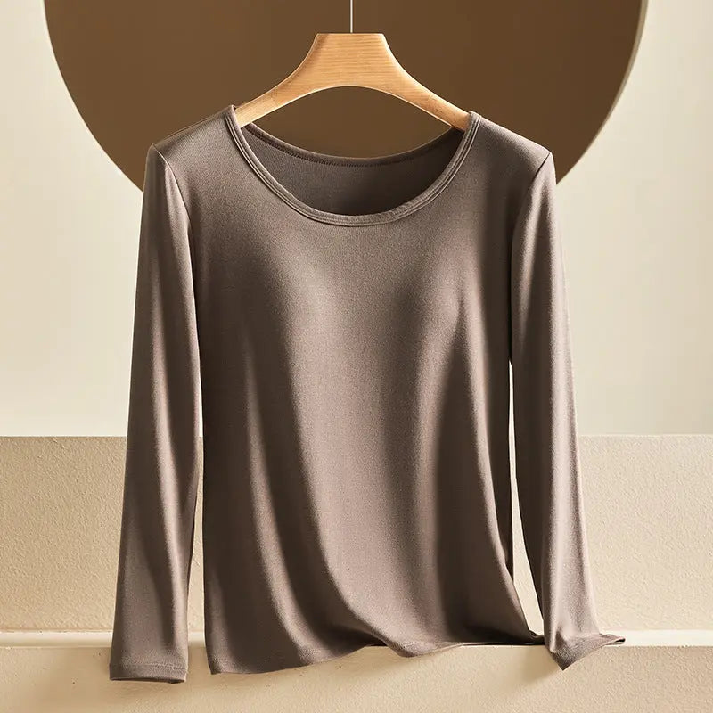 Modal Thermal Underwear for Women, Long-Sleeved Base Layer with Chest Pads, No Need to Wear a Bra, Top T-Shirt, Autumn Wear, Round Neck SHOPEZRA L.L.C.