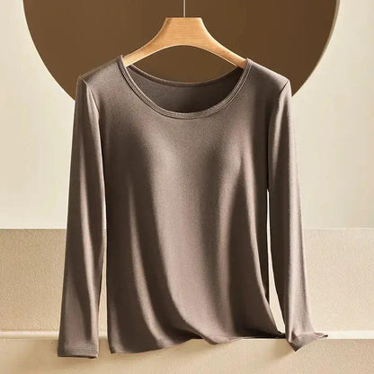 Modal Thermal Underwear for Women, Long-Sleeved Base Layer with Chest Pads, No Need to Wear a Bra, Top T-Shirt, Autumn Wear, Round Neck by Dropshipman