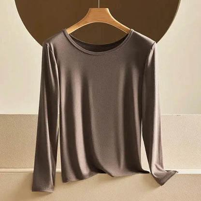 Modal Thermal Underwear for Women, Long-Sleeved Base Layer with Chest Pads, No Need to Wear a Bra, Top T-Shirt, Autumn Wear, Round Neck by Dropshipman