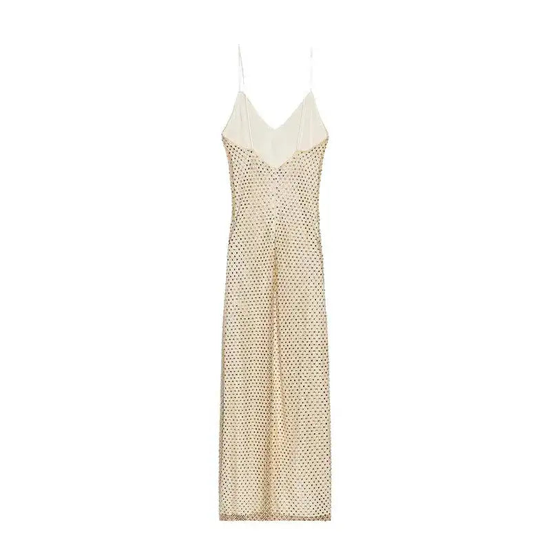 Rhinestone Shining Sexy Evening Dress Women Sleeveless Backless Slim Party Pleated Gown Female Dresses Street Vacation Lady Robe by Dropshipman