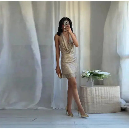 Rhinestone Shining Sexy Evening Dress Women Sleeveless Backless Slim Party Pleated Gown Female Dresses Street Vacation Lady Robe by Dropshipman