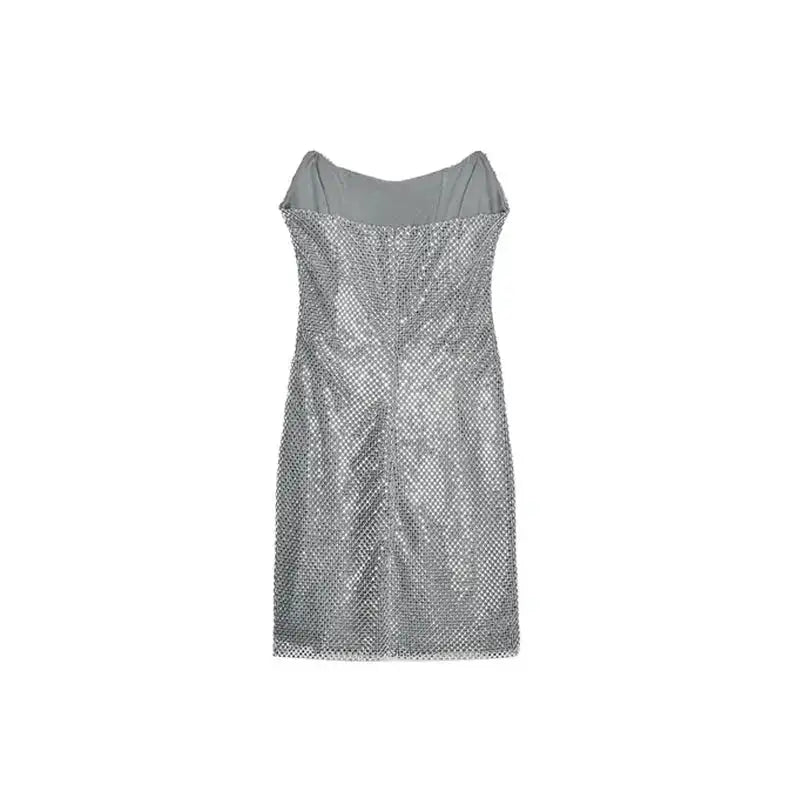 Rhinestone Shining Sexy Evening Dress Women Sleeveless Backless Slim Party Pleated Gown Female Dresses Street Vacation Lady Robe by Dropshipman