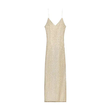 Rhinestone Shining Sexy Evening Dress Women Sleeveless Backless Slim Party Pleated Gown Female Dresses Street Vacation Lady Robe by Dropshipman