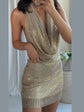 Rhinestone Shining Sexy Evening Dress Women Sleeveless Backless Slim Party Pleated Gown Female Dresses Street Vacation Lady Robe SHOPEZRA L.L.C.