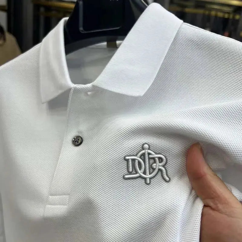 Green men's short sleeve polo shirt by SHOPEZRA L.L.C., 100% cotton, breathable, with luxury embroidery for summer 2024 fashion.
