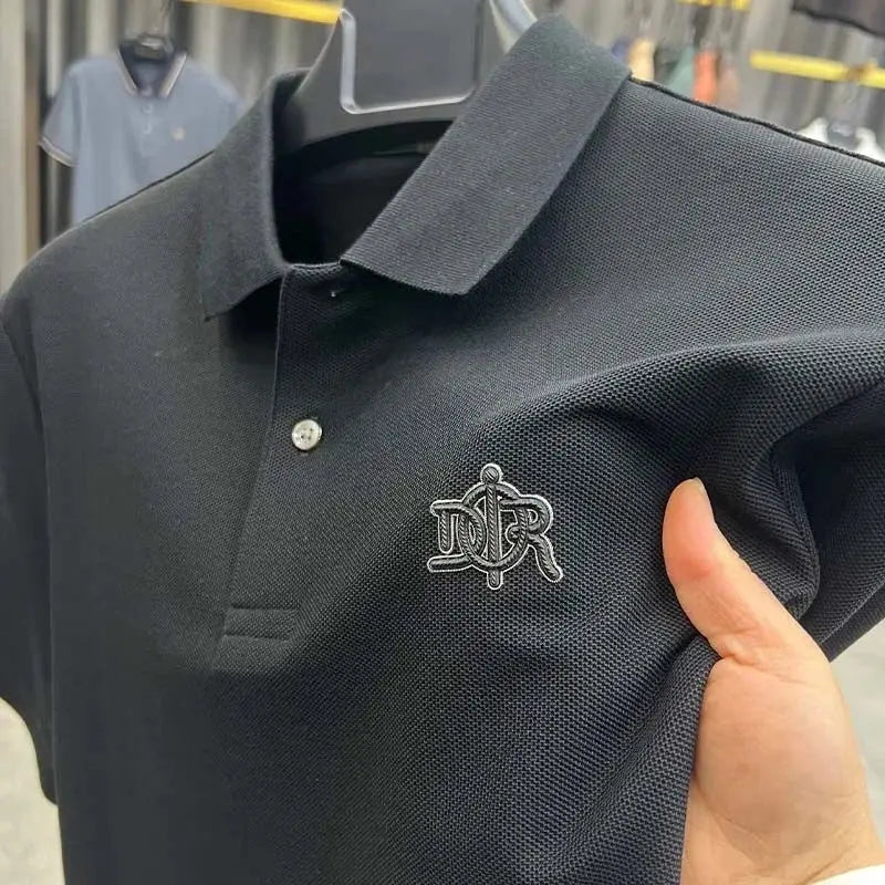 Green men's 100% cotton breathable short sleeve Polo shirt with luxury embroidery from SHOPEZRA L.L.C., summer 2024 fashion.