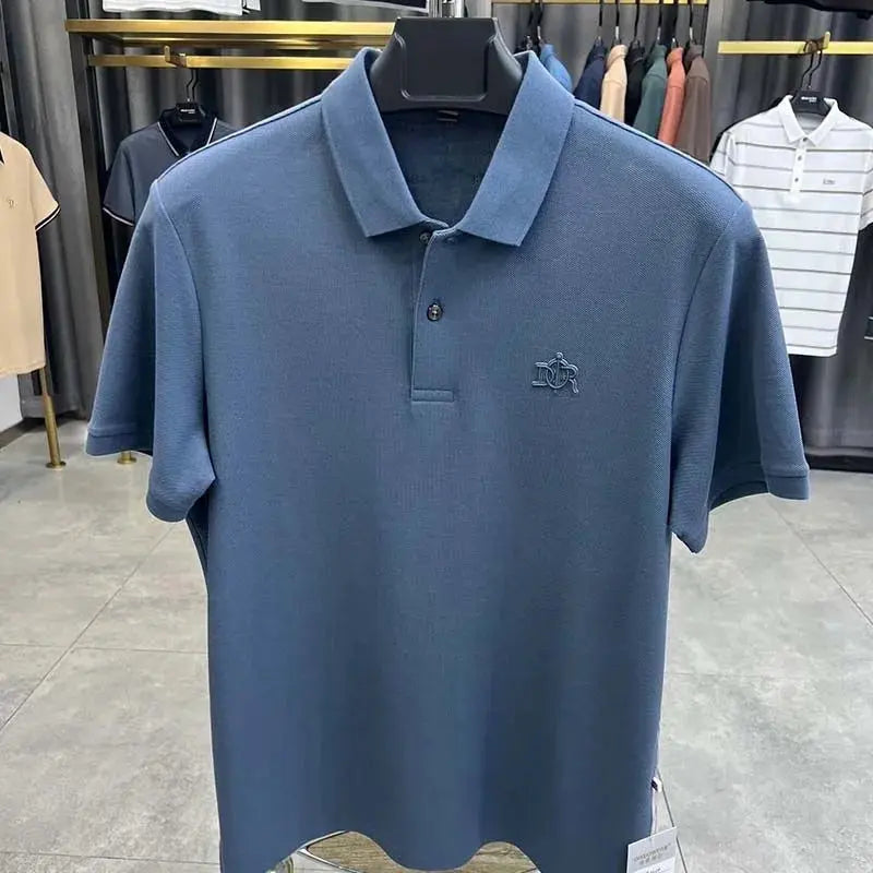Green 100% cotton breathable short sleeve polo shirt for men with luxury brand embroidery, summer 2024 fashion by SHOPEZRA L.L.C.