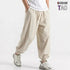 Mens Cotton Linen Harem Trousers Spring Summer Drawstring Loose Baggy Bottoms Casual Streetwear Pants for Gym Daily Work by Dropshipman