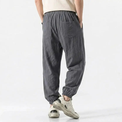Mens Cotton Linen Harem Trousers Spring Summer Drawstring Loose Baggy Bottoms Casual Streetwear Pants for Gym Daily Work by Dropshipman