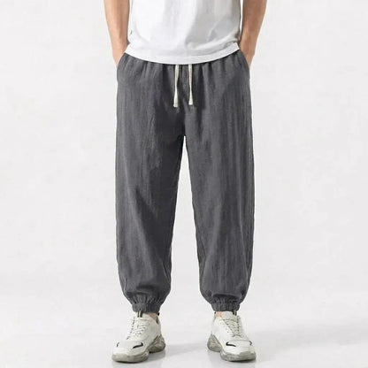 Mens Cotton Linen Harem Trousers Spring Summer Drawstring Loose Baggy Bottoms Casual Streetwear Pants for Gym Daily Work by Dropshipman