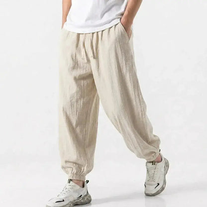 Mens Cotton Linen Harem Trousers Spring Summer Drawstring Loose Baggy Bottoms Casual Streetwear Pants for Gym Daily Work by Dropshipman