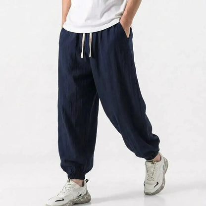 Mens Cotton Linen Harem Trousers Spring Summer Drawstring Loose Baggy Bottoms Casual Streetwear Pants for Gym Daily Work by Dropshipman