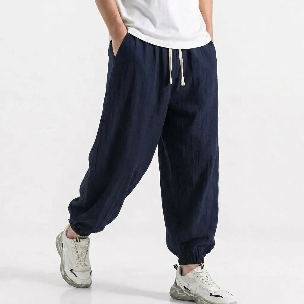 Mens Cotton Linen Harem Trousers Spring Summer Drawstring Loose Baggy Bottoms Casual Streetwear Pants for Gym Daily Work SHOPEZRA L.L.C.