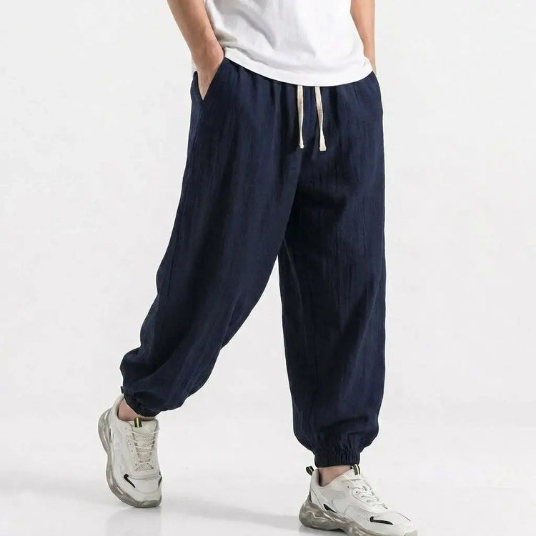 Mens Cotton Linen Harem Trousers Spring Summer Drawstring Loose Baggy Bottoms Casual Streetwear Pants for Gym Daily Work SHOPEZRA L.L.C.