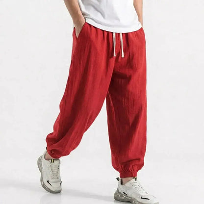 Mens Cotton Linen Harem Trousers Spring Summer Drawstring Loose Baggy Bottoms Casual Streetwear Pants for Gym Daily Work by Dropshipman