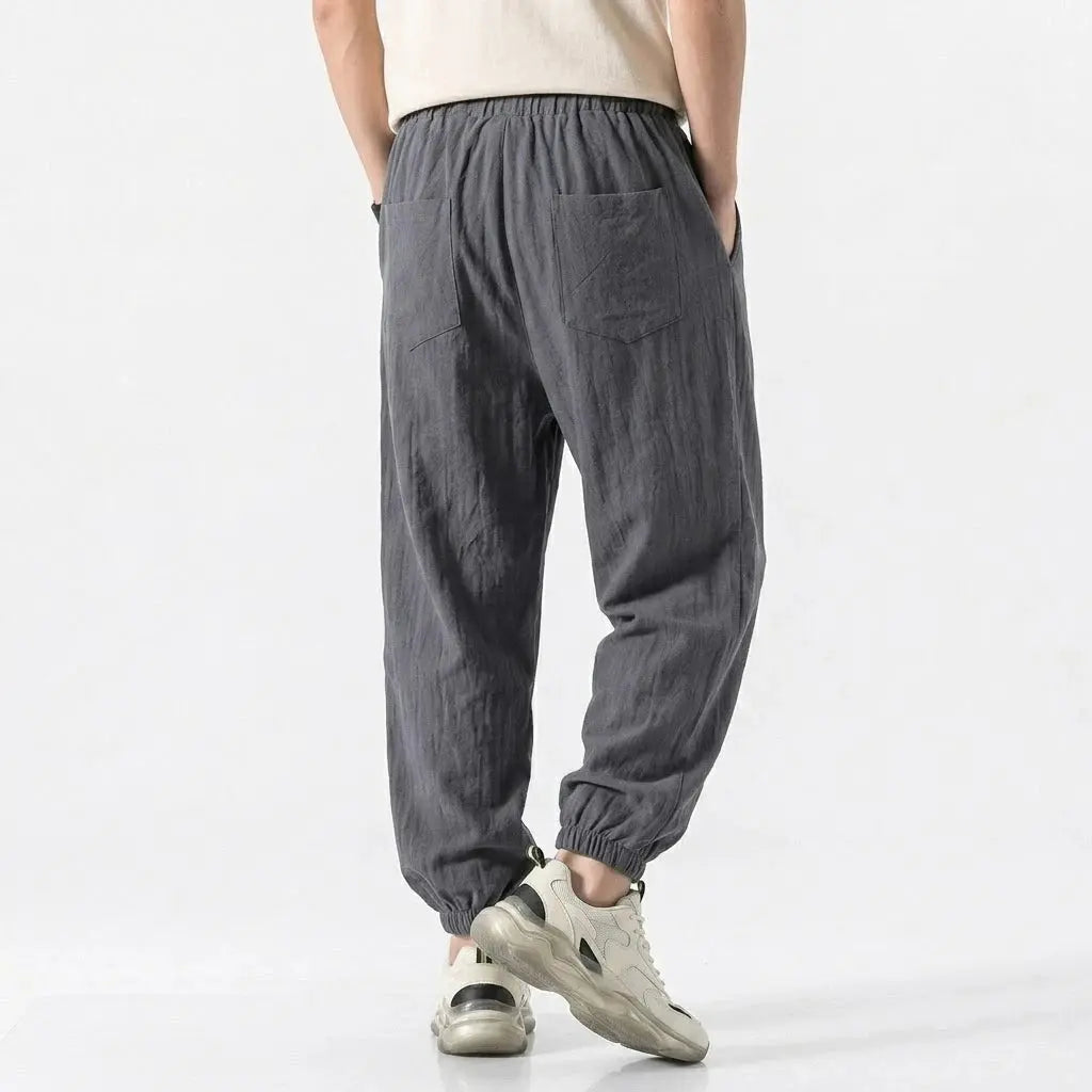 Mens Cotton Linen Harem Trousers Spring Summer Drawstring Loose Baggy Bottoms Casual Streetwear Pants for Gym Daily Work SHOPEZRA L.L.C.