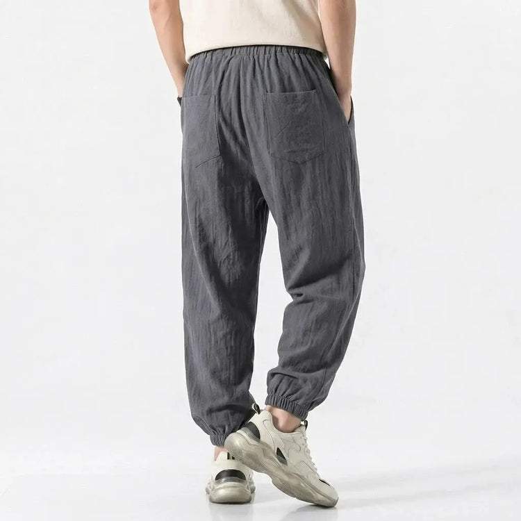 Mens Cotton Linen Harem Trousers Spring Summer Drawstring Loose Baggy Bottoms Casual Streetwear Pants for Gym Daily Work SHOPEZRA L.L.C.