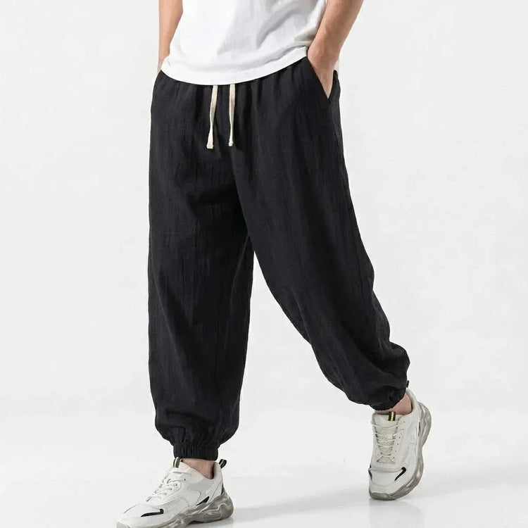Mens Cotton Linen Harem Trousers Spring Summer Drawstring Loose Baggy Bottoms Casual Streetwear Pants for Gym Daily Work SHOPEZRA L.L.C.