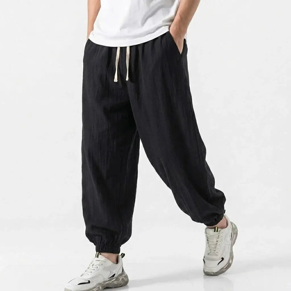 Mens Cotton Linen Harem Trousers Spring Summer Drawstring Loose Baggy Bottoms Casual Streetwear Pants for Gym Daily Work SHOPEZRA L.L.C.