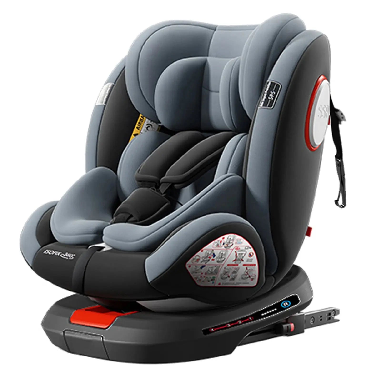 SHOPEZRA L.L.C. 360 swivel toddler car seat with ISOFIX, retractable support, side impact modules, and adjustable facing options.
