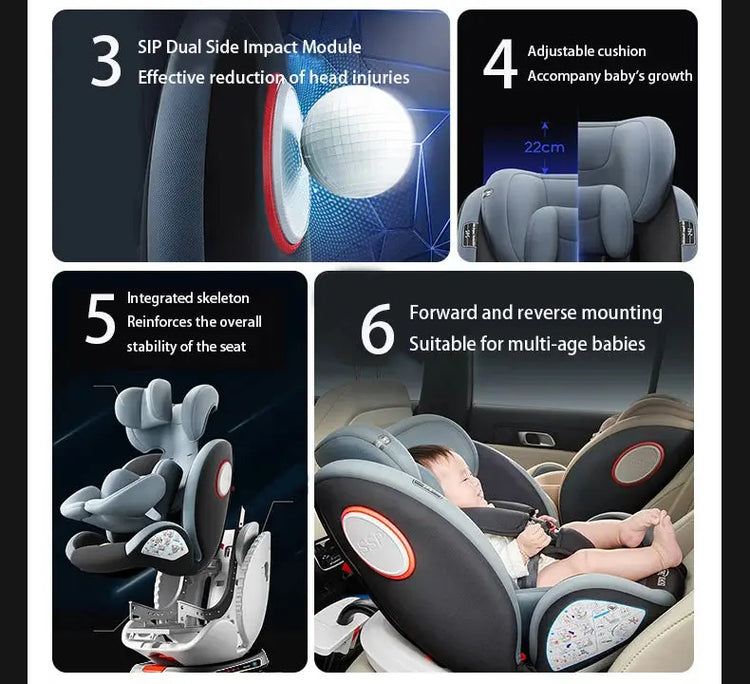 360 Swivel Toddler Car Seat with Retractable Support Anti-Tip Leg, ISOFIX Mount Safety System, Dual SIP Side Impact Module, Integrated Skeleton Shell, Forward and Rearward Facing Multi-Age Child Seat SHOPEZRA L.L.C.