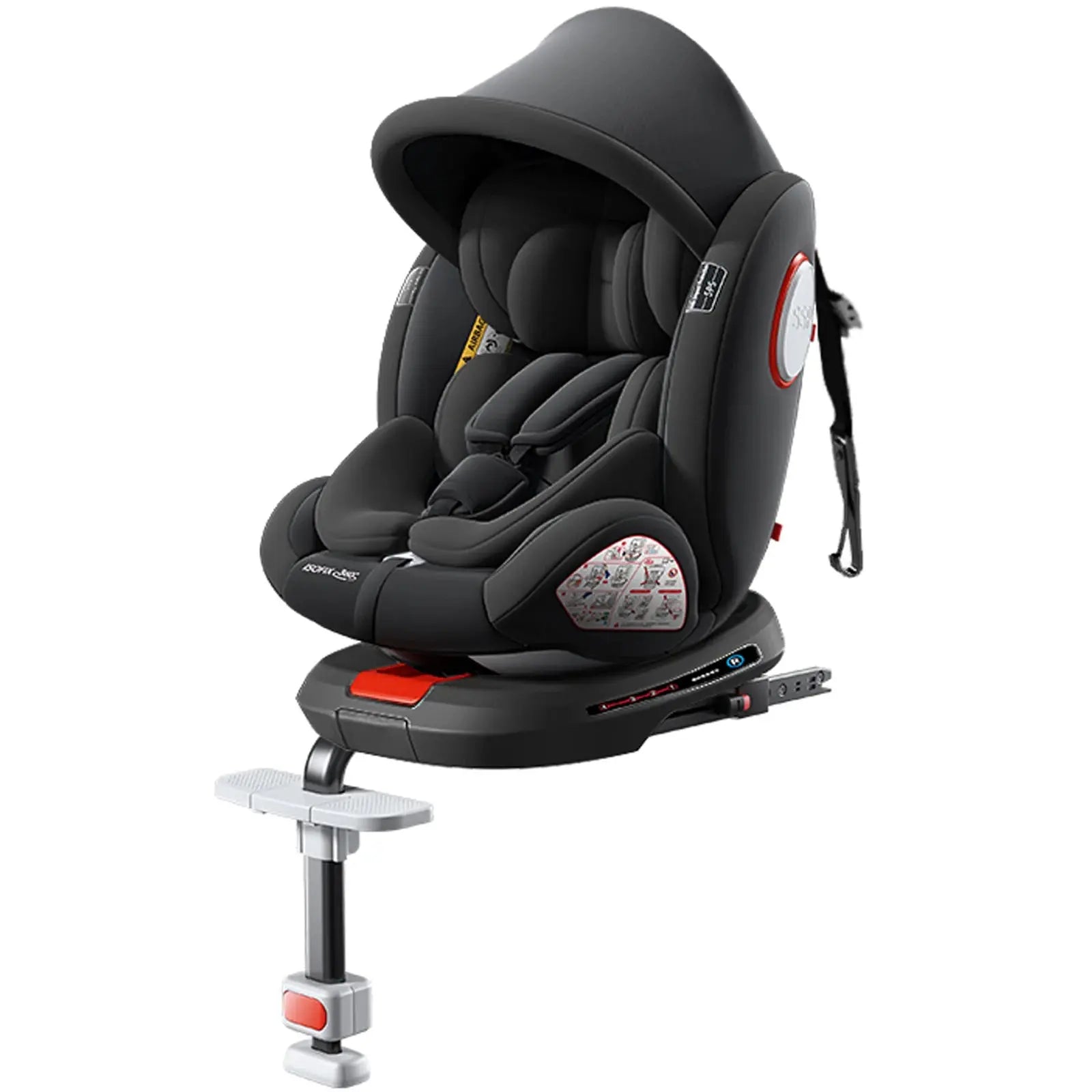 Grey SHOPEZRA L.L.C. 360 swivel toddler car seat with ISOFIX mount, retractable support, side impact modules, and multi-age design.