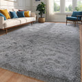 fluffy grey area rug 8x10 in cozy living room setting with soft velvet texture and stylish decor.