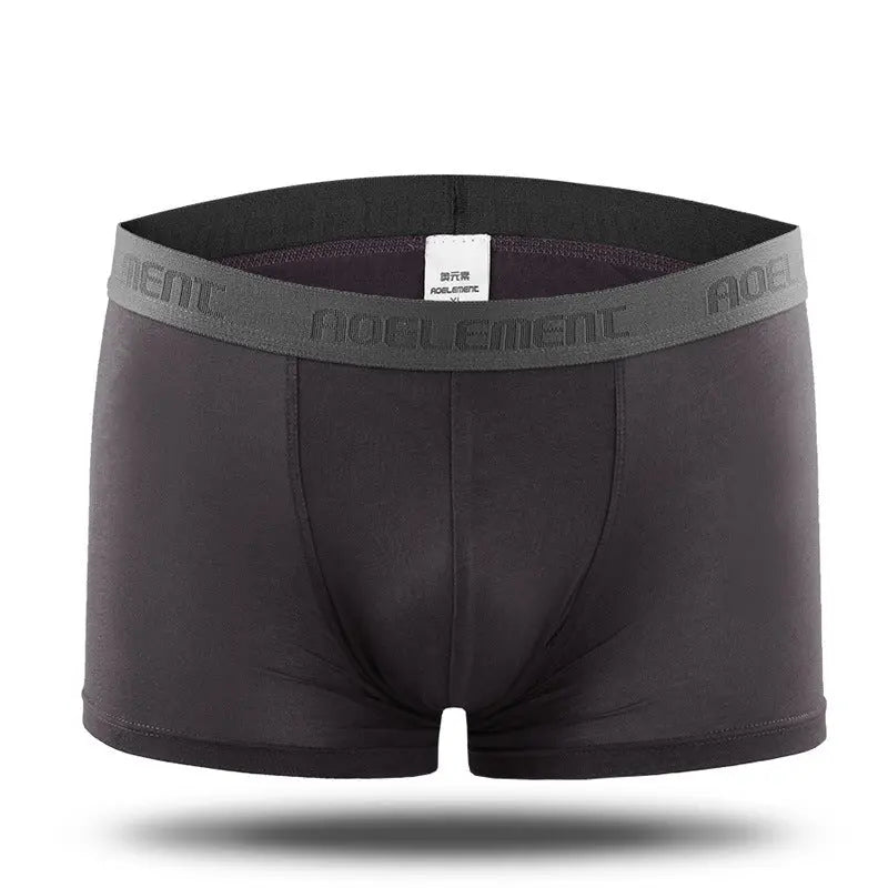 Grey men's AO Element U-Convex boxer underwear by SHOPEZRA L.L.C., mid-waist, breathable, sweat-absorbing, sexy design.