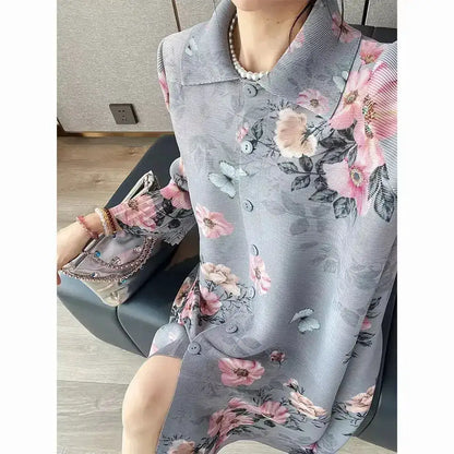 Womens Dresses Evening Dresses Fashion Holiday Style Printed Dress Spring/Summer Flower Folding Long Dress Loose Plus Size Skirt by Dropshipman