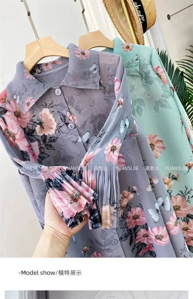 Womens Dresses Evening Dresses Fashion Holiday Style Printed Dress Spring/Summer Flower Folding Long Dress Loose Plus Size Skirt by Dropshipman