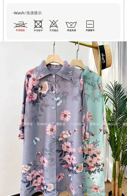 Womens Dresses Evening Dresses Fashion Holiday Style Printed Dress Spring/Summer Flower Folding Long Dress Loose Plus Size Skirt by Dropshipman