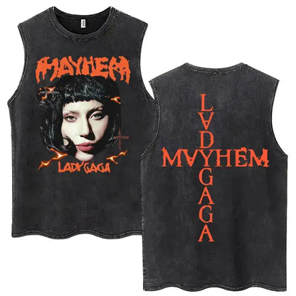 Lady Gaga The Mayhem Ball Tour 2025 Washed Tank Tops Fashion Men Women Vintage Y2K Sleeveless T Shirt 100% Cotton Oversized Tees by Dropshipman