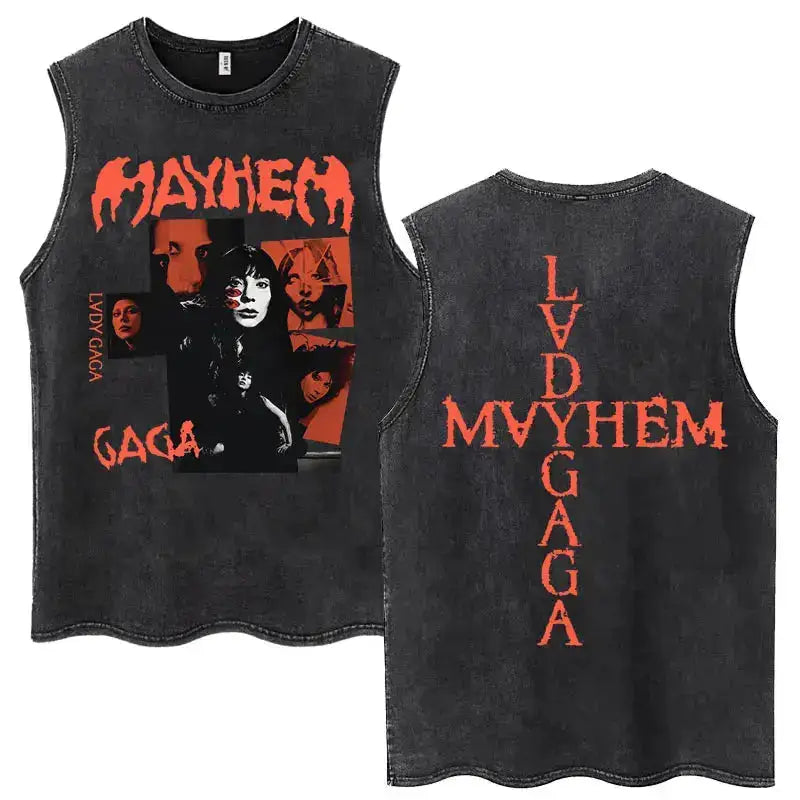 Lady Gaga The Mayhem Ball Tour 2025 Washed Tank Tops Fashion Men Women Vintage Y2K Sleeveless T Shirt 100% Cotton Oversized Tees by Dropshipman