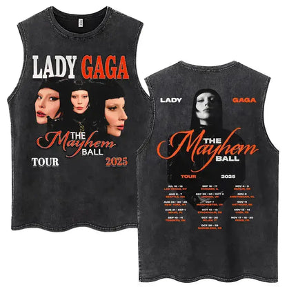 Lady Gaga The Mayhem Ball Tour 2025 Washed Tank Tops Fashion Men Women Vintage Y2K Sleeveless T Shirt 100% Cotton Oversized Tees by Dropshipman