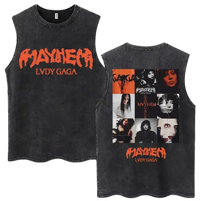 Lady Gaga The Mayhem Ball Tour 2025 Washed Tank Tops Fashion Men Women Vintage Y2K Sleeveless T Shirt 100% Cotton Oversized Tees by Dropshipman