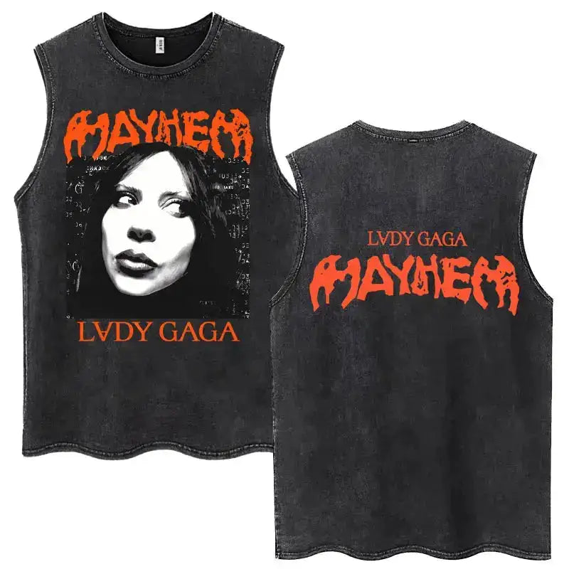 Lady Gaga The Mayhem Ball Tour 2025 Washed Tank Tops Fashion Men Women Vintage Y2K Sleeveless T Shirt 100% Cotton Oversized Tees by Dropshipman