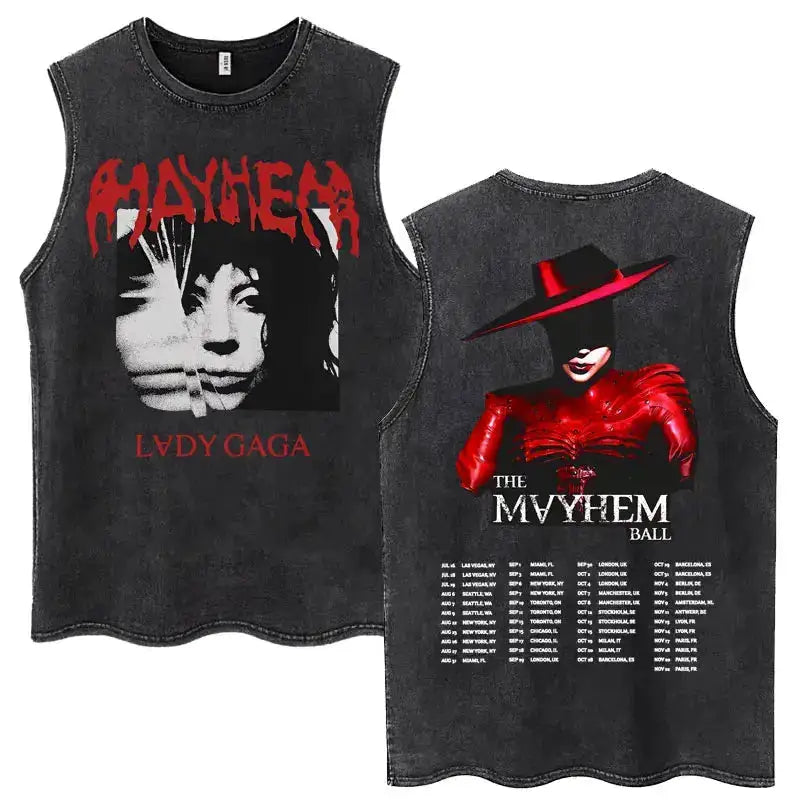 Lady Gaga The Mayhem Ball Tour 2025 Washed Tank Tops Fashion Men Women Vintage Y2K Sleeveless T Shirt 100% Cotton Oversized Tees by Dropshipman