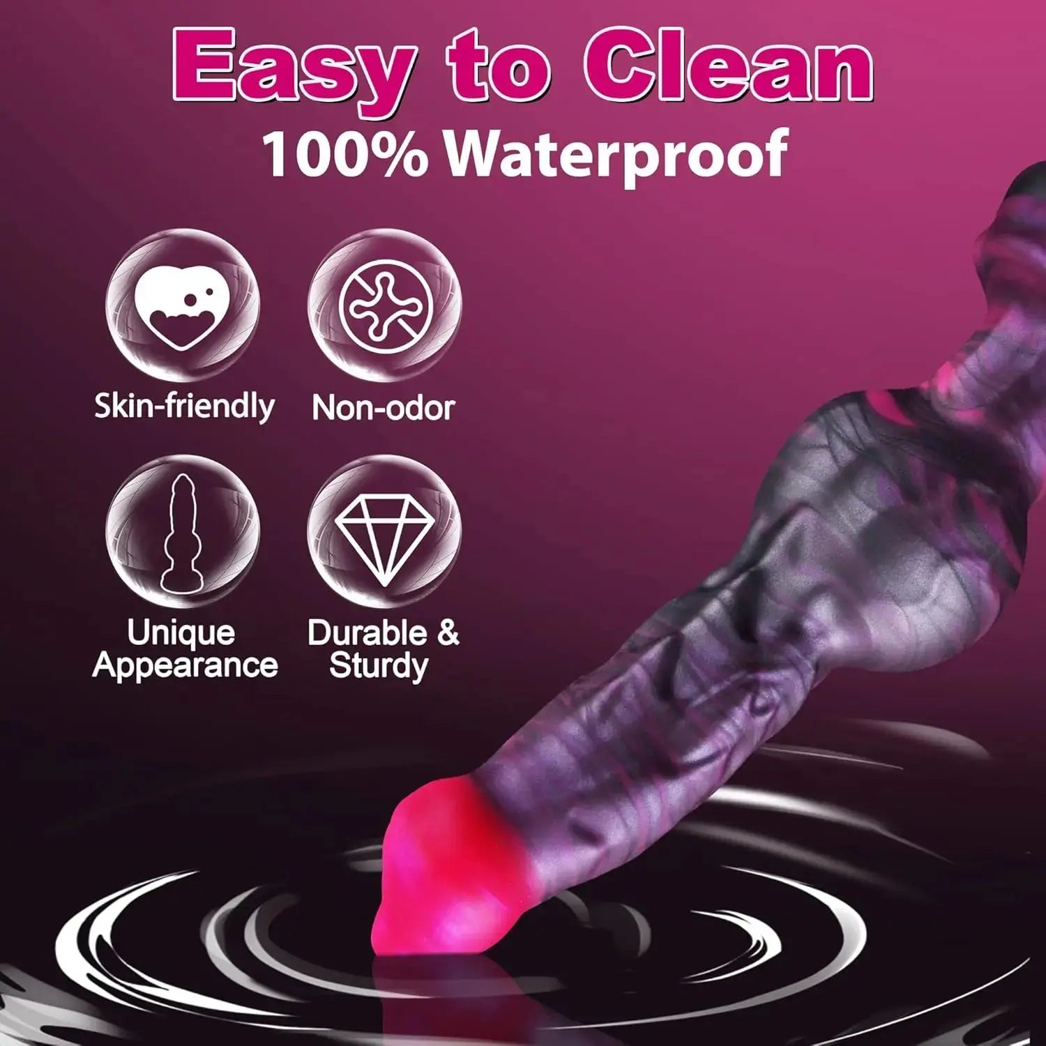 Large thick liquid silicone dog knot dildo with G-spot and prostate stimulation design for adult anal and foreplay use.