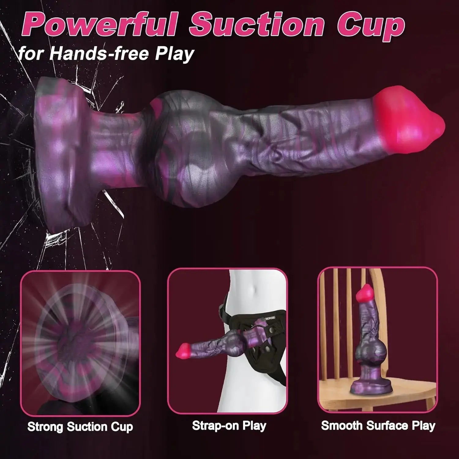 Large thick silicone dog knot dildo and anal butt plug, designed for prostate and G-spot stimulation, suitable for women and men.