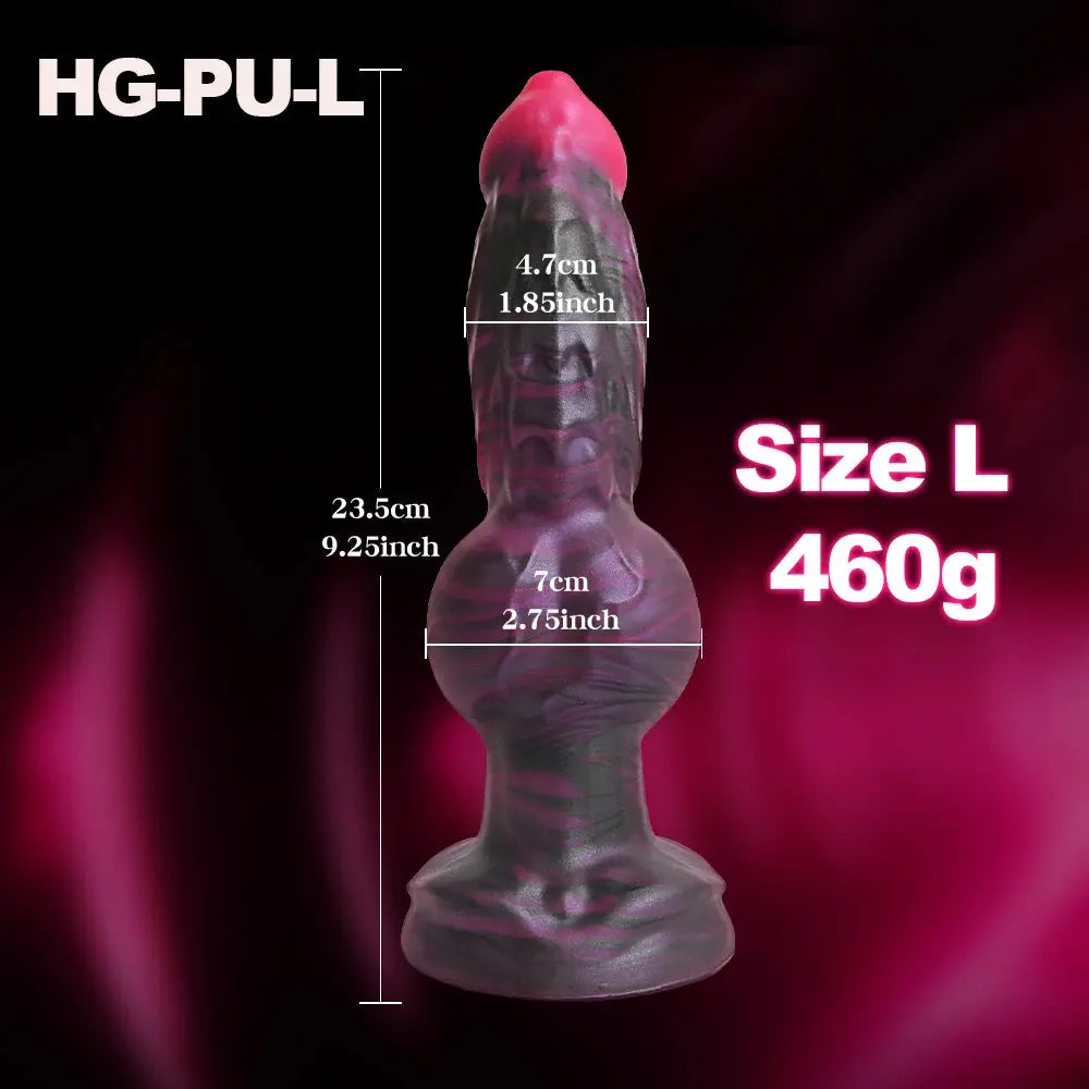 Large thick liquid silicone dog knot dildo for anal and prostate stimulation, designed for adult foreplay and G-spot pleasure.