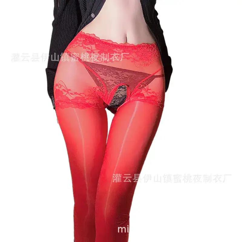 Fun Oil Shiny Silk Stockings Sexy Mesh Transparent Horse Oil Jumper Socks High Waist Hip Lifting Open Gear Free Socks for Hair by Dropshipman