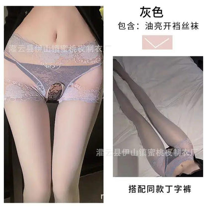 Fun Oil Shiny Silk Stockings Sexy Mesh Transparent Horse Oil Jumper Socks High Waist Hip Lifting Open Gear Free Socks for Hair by Dropshipman