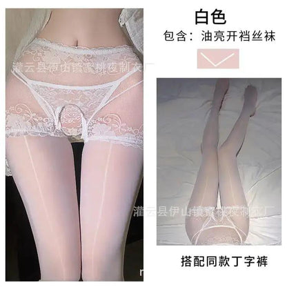 Fun Oil Shiny Silk Stockings Sexy Mesh Transparent Horse Oil Jumper Socks High Waist Hip Lifting Open Gear Free Socks for Hair by Dropshipman