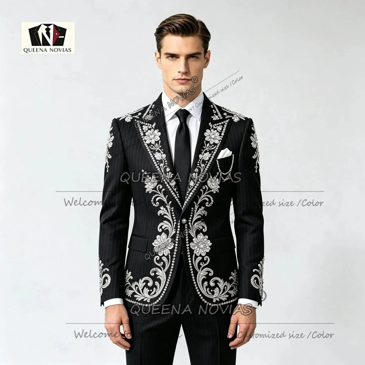 Striped Suits Men For Wedding Customzied Heavy Rhinestone Beadwork Jacket Pants 2 Pieces Sets Groom Tuxedo Attires Ropa Hombre by Dropshipman